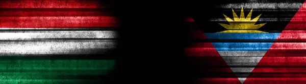 Hongarije Antigua Barbuda Vlaggen Zwarte Achtergrond — Stockfoto