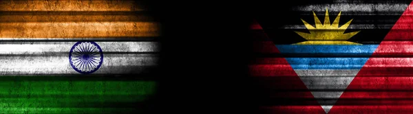India Antigua Barbuda Flags Black Background — Stock Photo, Image