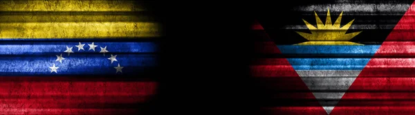 Βενεζουέλα Και Αντίγκουα Και Μπαρμπούντα Σημαίες Μαύρο Φόντο — Φωτογραφία Αρχείου