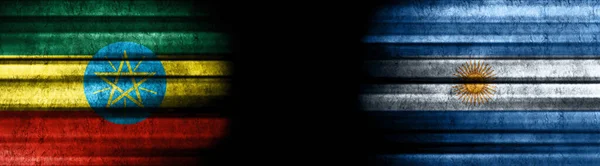 Etiopía Argentina Banderas Sobre Fondo Negro — Foto de Stock