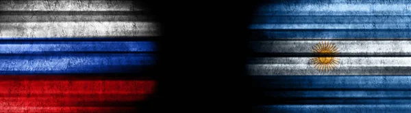 Oroszország Argentína Zászlók Fekete Háttér — Stock Fotó