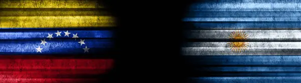 Venezuela Och Argentina Flaggor Svart Bakgrund — Stockfoto