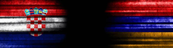 Croacia Armenia Banderas Sobre Fondo Negro — Foto de Stock