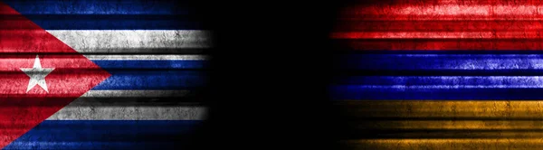 Kuba Und Armenien Flaggen Auf Schwarzem Hintergrund — Stockfoto