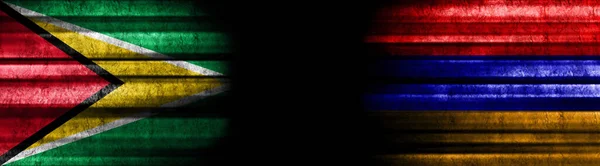 Guyana Och Armenien Flaggor Svart Bakgrund — Stockfoto