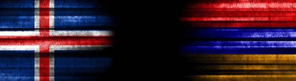 Izland Örményország Zászlók Fekete Háttér — Stock Fotó