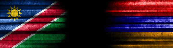 Namibia Och Armenien Flaggor Svart Bakgrund — Stockfoto