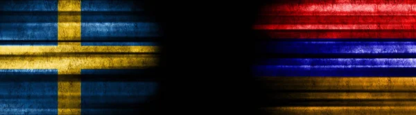 Zweden Armenië Vlaggen Zwarte Achtergrond — Stockfoto