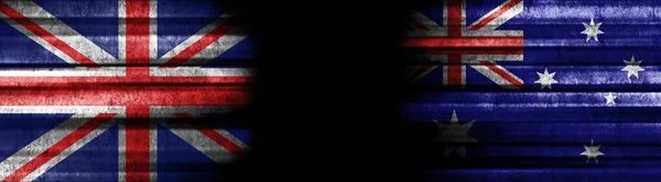 Banderas Del Reino Unido Australia Sobre Fondo Negro — Foto de Stock