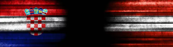 Croacia Austria Banderas Sobre Fondo Negro —  Fotos de Stock