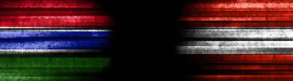 Gambia Und Österreich Fahnen Auf Schwarzem Hintergrund — Stockfoto