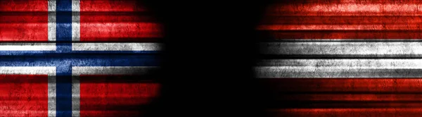 Norvégia Ausztria Zászlók Fekete Háttér — Stock Fotó