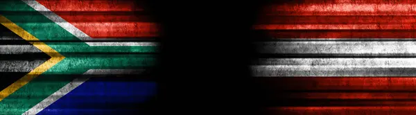Sudafrica Austria Bandiere Sfondo Nero — Foto Stock