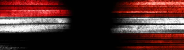 Jemen Ausztria Zászlók Fekete Háttér — Stock Fotó