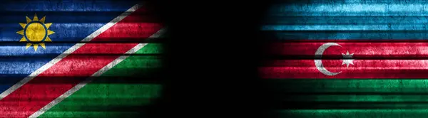 Bandeiras Namíbia Azerbaijão Fundo Preto — Fotografia de Stock