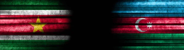 Bandeiras Suriname Azerbaijão Fundo Preto — Fotografia de Stock