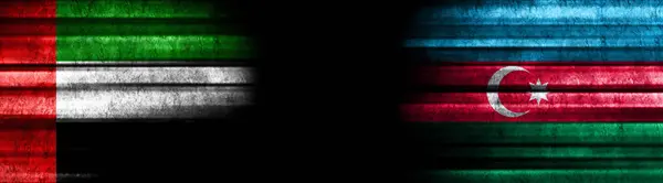Флаги Оаэ Азербайджана Черном Фоне — стоковое фото