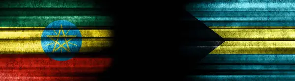 Флаги Эфиопии Багамских Островов Чёрном Фоне — стоковое фото