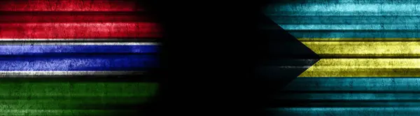 Flagi Gambia Bahamy Czarnym Tle — Zdjęcie stockowe