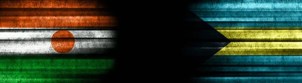 Nigerské Bahamské Vlajky Černém Pozadí — Stock fotografie