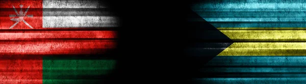 Oman Bahamas Flags Black Background — Stock Photo, Image