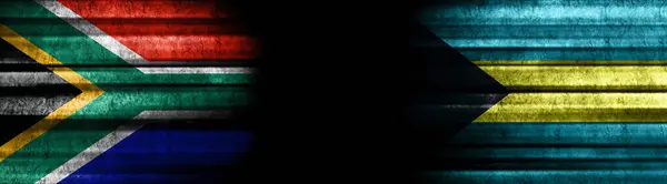 Siyah Arkaplanda Güney Afrika Bahamalar Bayrakları — Stok fotoğraf