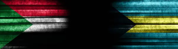 Bandiere Sudan Bahamas Sfondo Nero — Foto Stock