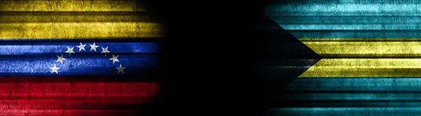 Venezuela Bahama Vlaggen Zwarte Achtergrond — Stockfoto