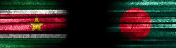 Banderas Surinam Bangladesh Sobre Fondo Negro —  Fotos de Stock