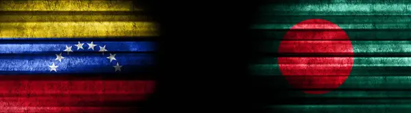 Βενεζουέλα Και Μπαγκλαντές Σημαίες Μαύρο Φόντο — Φωτογραφία Αρχείου