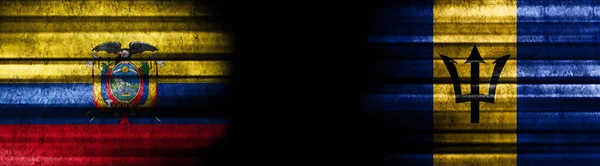 Εκουαδόρ Και Μπαρμπάντος Σημαίες Μαύρο Φόντο — Φωτογραφία Αρχείου