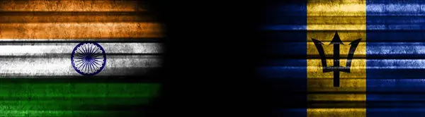 Индия Флаги Барбадоса Черном Фоне — стоковое фото