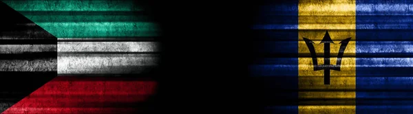 Bandeiras Kuwait Barbados Fundo Preto — Fotografia de Stock