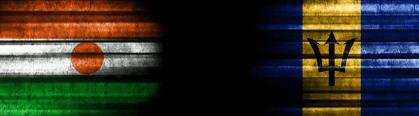 Niger Barbados Flags Black Background — Stock Photo, Image