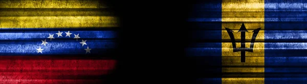 Βενεζουέλα Και Μπαρμπάντος Σημαίες Μαύρο Φόντο — Φωτογραφία Αρχείου