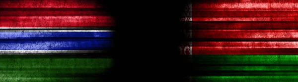 Gambia Fehéroroszország Zászlók Fekete Háttér — Stock Fotó