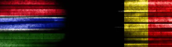 Gambia Och Belgien Flaggor Med Svart Bakgrund — Stockfoto