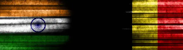Σημαίες Ινδίας Και Βελγίου Μαύρο Φόντο — Φωτογραφία Αρχείου