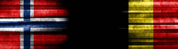 Noorwegen België Vlaggen Zwarte Achtergrond — Stockfoto