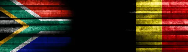 Sudafrica Belgio Bandiere Sfondo Nero — Foto Stock