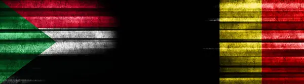 Bandiere Sudan Belgio Sfondo Nero — Foto Stock
