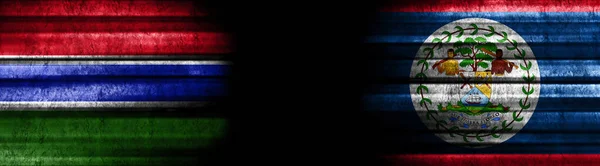 Gambia Belize Flags Black Background — Stock Photo, Image
