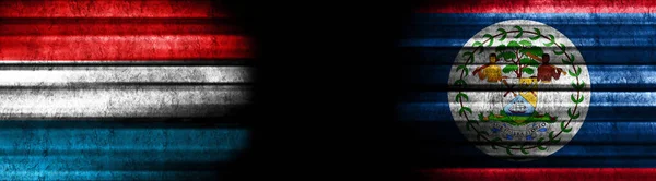 Luxembourg Belize Flags Black Background — Stock Photo, Image