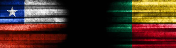 Banderas Chile Benín Sobre Fondo Negro — Foto de Stock
