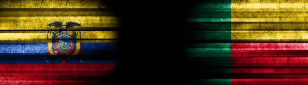 Bandeiras Equador Benim Fundo Preto — Fotografia de Stock