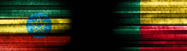 Etiópia Benin Zászlók Fekete Háttér — Stock Fotó