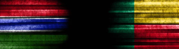 Flagi Gambii Beninu Czarnym Tle — Zdjęcie stockowe