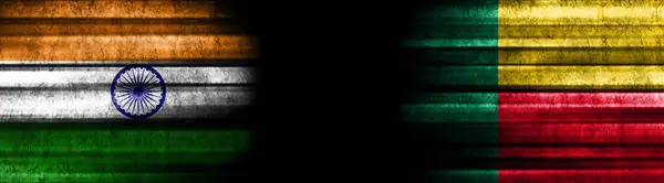 Banderas India Benin Sobre Fondo Negro — Foto de Stock