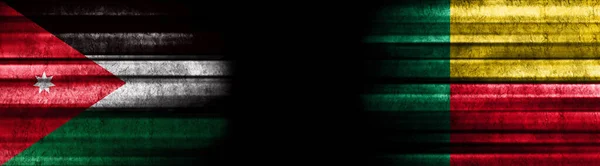 Jordánia Benin Zászlók Fekete Háttér — Stock Fotó