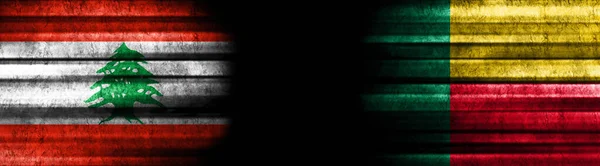 Lebanon Benin Flags Black Background — Stock Photo, Image